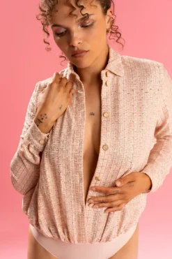Luxury French Lingerie | Bodysuits & Playsuits>Louisa Bracq Tweegy Embroidered Blouse Bodysuit NudeRose