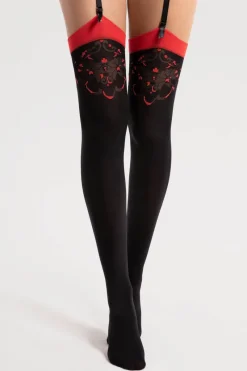 Black Stockings | Red Lingerie>FiORE Variete Stockings 40 Denier Black/Red