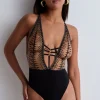 Sexy Lingerie | Luxury French Lingerie>Aubade Voodoo Kiss V Neck Thong Bodysuit MilleniumBlack