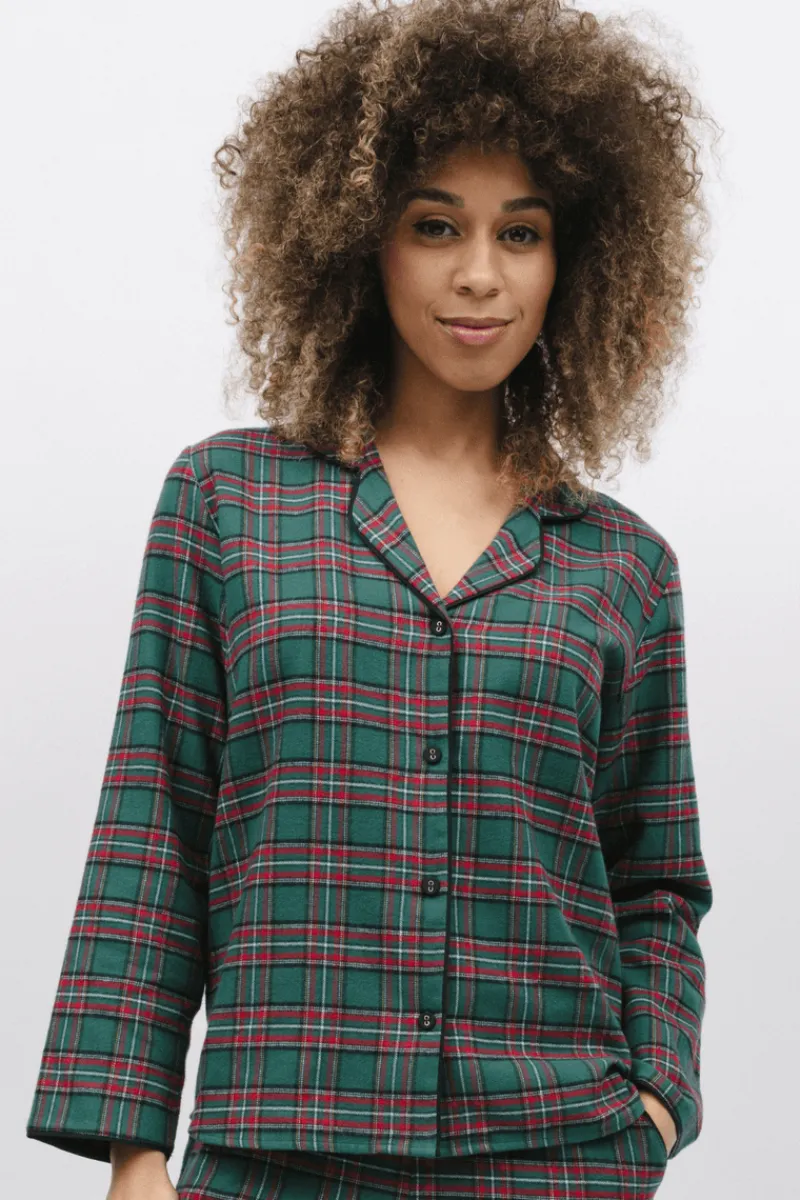 Pyjama Tops | £30 And Under>Cyberjammies Whistler Check Pyjama Top, Size UK 8 GreenMix