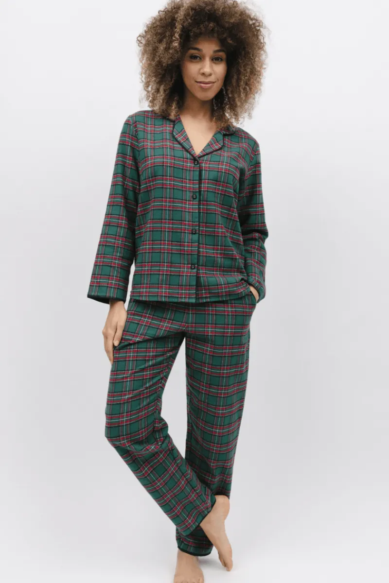 Pyjama Tops | £30 And Under>Cyberjammies Whistler Check Pyjama Top, Size UK 8 GreenMix