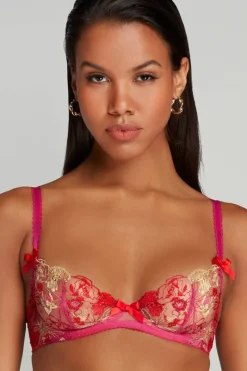 Red Lingerie | Sheer Lingerie>Agent Provocateur Zuri Plunge Bra Fuchsia/Red/Gold