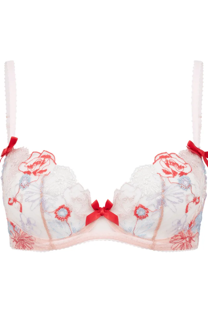 Red Lingerie | Plunge Bras>Agent Provocateur Zuri Plunge Bra Red/Blue/Sand