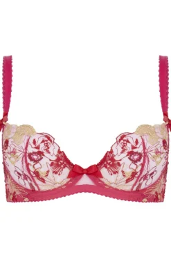 Red Lingerie | Sheer Lingerie>Agent Provocateur Zuri Plunge Bra Fuchsia/Red/Gold