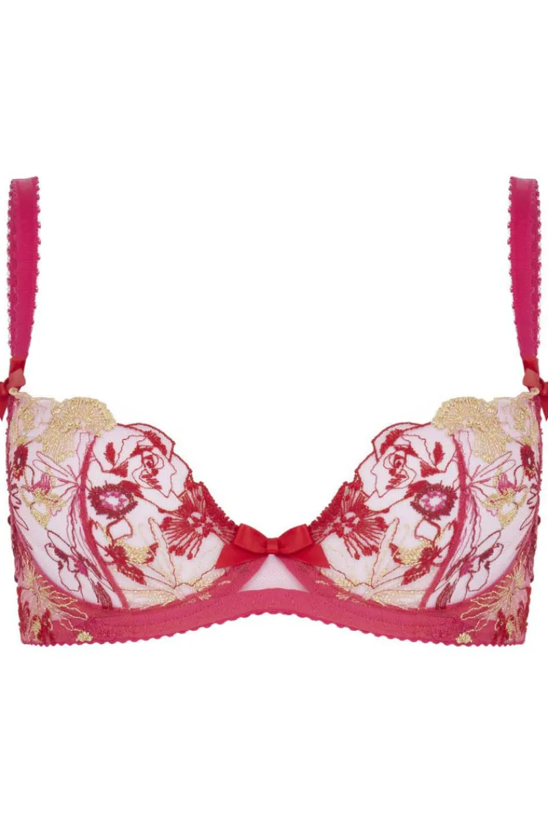 Red Lingerie | Sheer Lingerie>Agent Provocateur Zuri Plunge Bra Fuchsia/Red/Gold