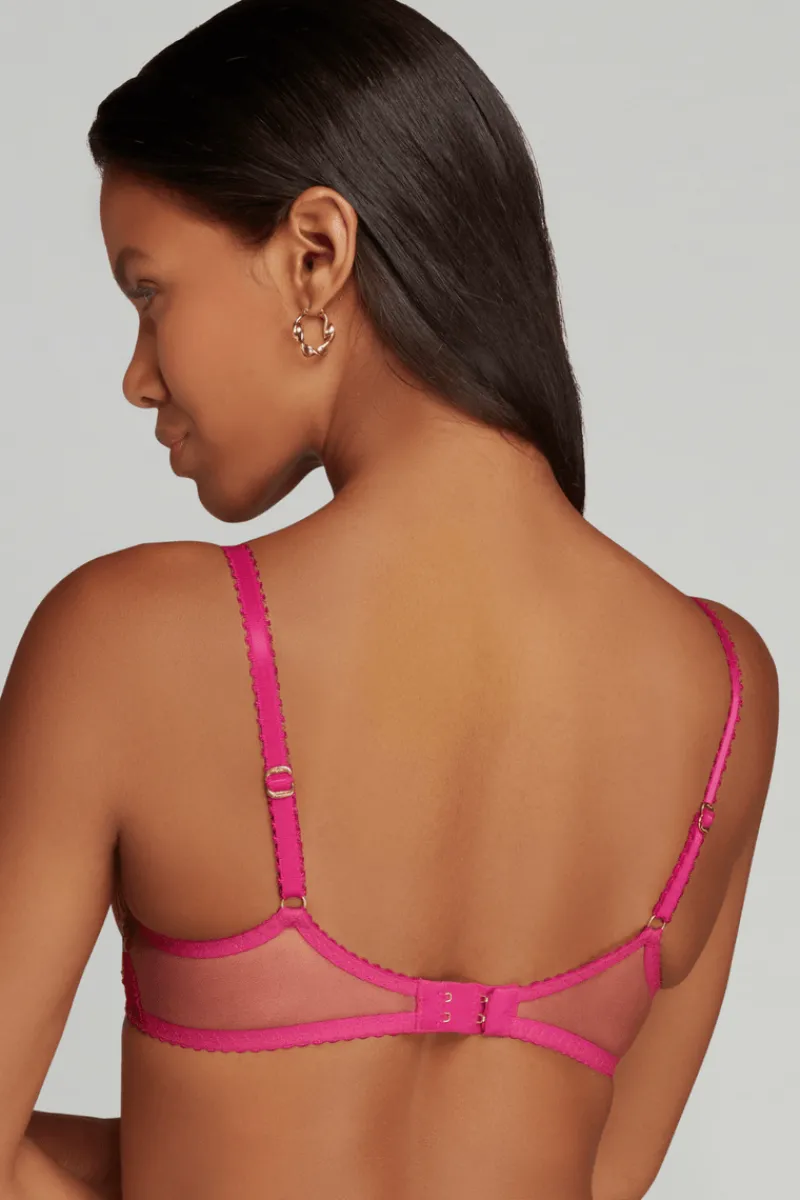 Red Lingerie | Sheer Lingerie>Agent Provocateur Zuri Plunge Bra Fuchsia/Red/Gold