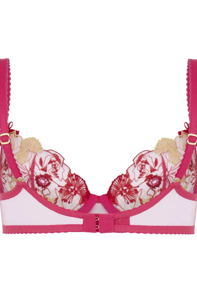 Red Lingerie | Sheer Lingerie>Agent Provocateur Zuri Plunge Bra Fuchsia/Red/Gold