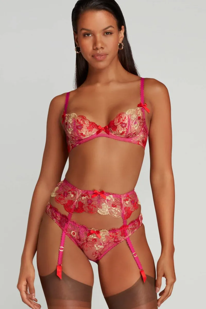 Red Lingerie | Sheer Lingerie>Agent Provocateur Zuri Plunge Bra Fuchsia/Red/Gold
