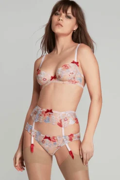 Red Lingerie | Suspender Belts>Agent Provocateur Zuri Suspender Red/Blue/Sand